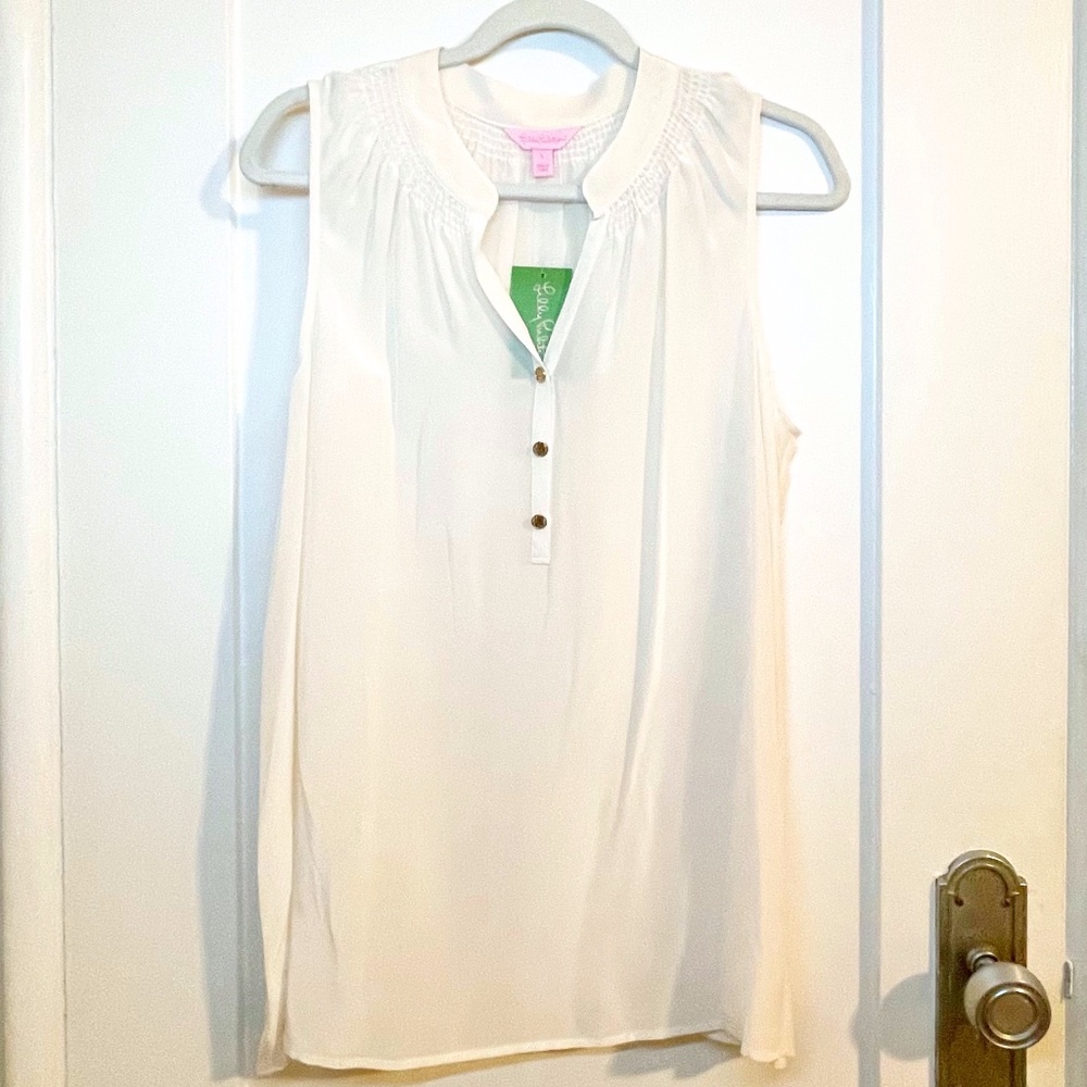 Lilly Pulitzer Cream Sleeveless Henley Blouse